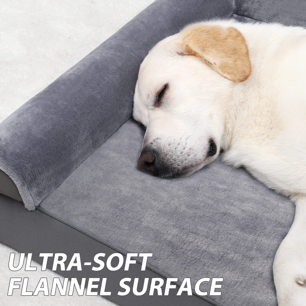 KSIIA Orthopedic Dog Bed - Waterproof for Large Dogs, Flannel Bolster Couch With Egg Crate Foam, Removable Washable Cover & Nonskid Bottom, 36 x 27 Inch, Gray