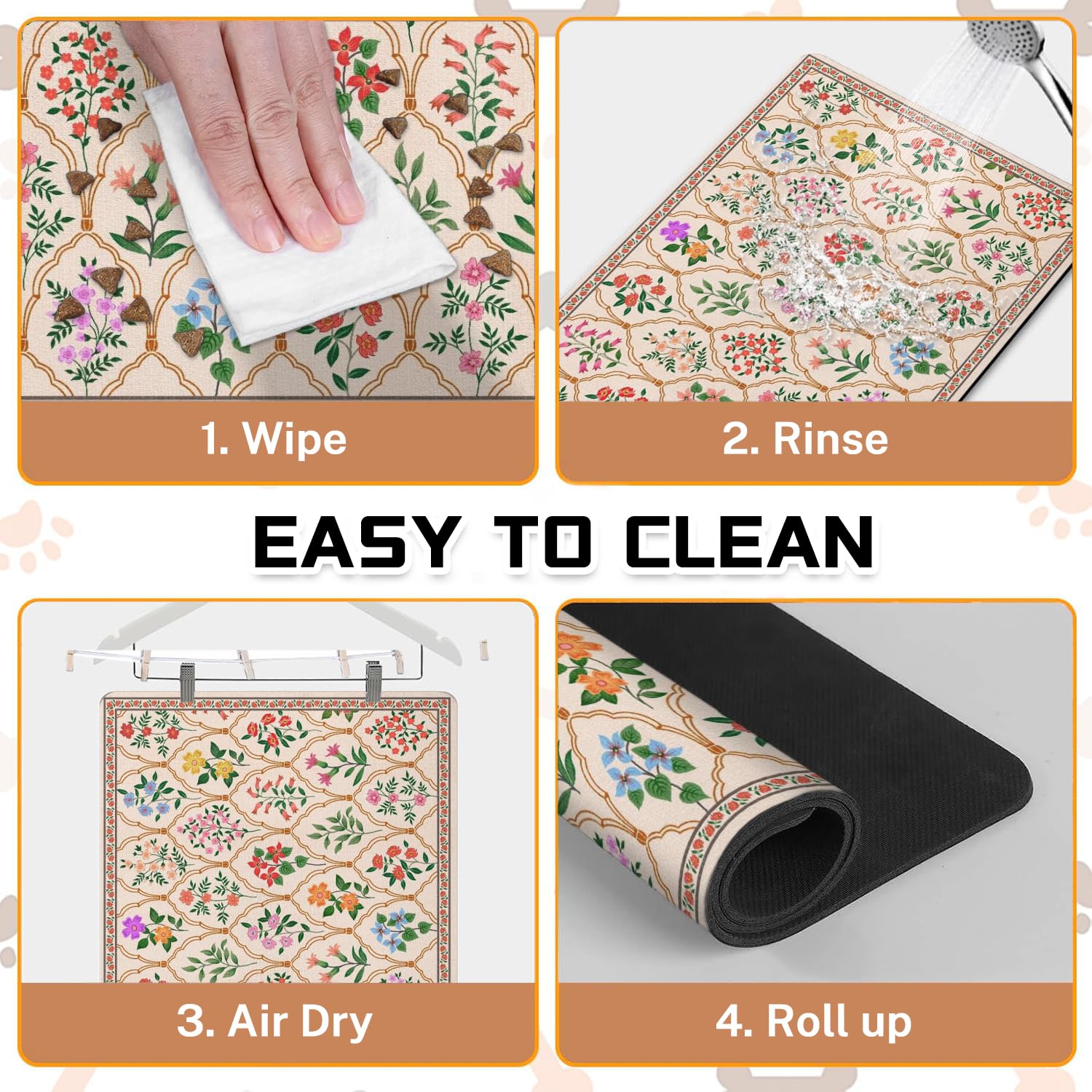 Absorbent Pet Dog Bowl Mat for Food and Water, Pet Cat Food Feeding Mat with Non Slip Rubber Backing, Dog Food Mats for Floors Waterproof, 24"x32"