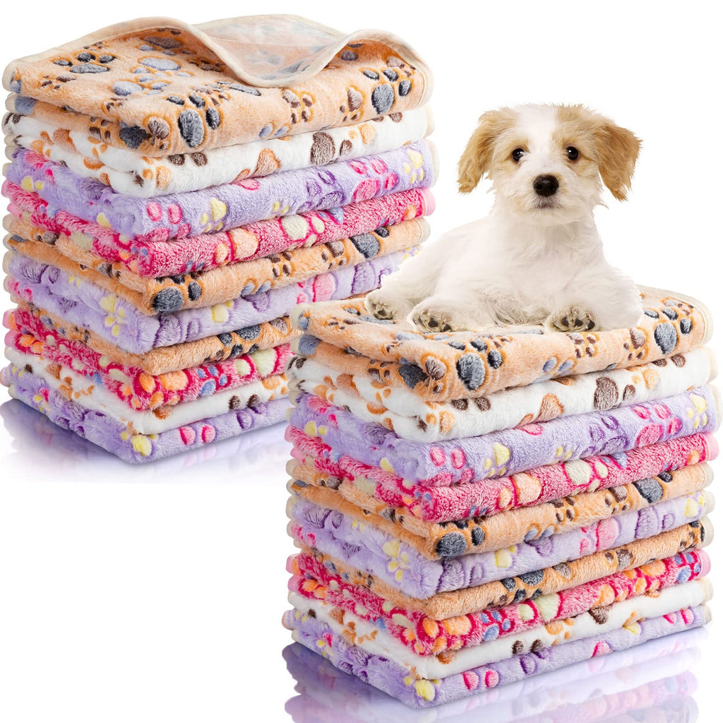 Chumia 40 Pcs Dog Blankets Soft Fluffy Fleece Washable Puppy Sleep Blankets Small Mat for Pets Throw Warm Bed Mat for Dog Puppy Cat (Pink,White,Brown,Purple,Paw)