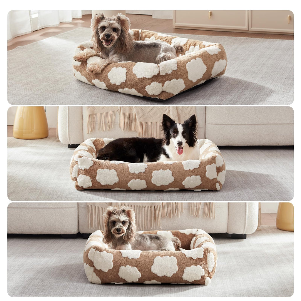 JOEJOY Medium Dog Bed Medium Size Dog, Rectangle Washable Orthopedic Pet Bed with Removable Zipper Cover, Cute Soft Calming Puppy Pet Bed with Jacquard Shaggy Plush & Non Skid Bottom