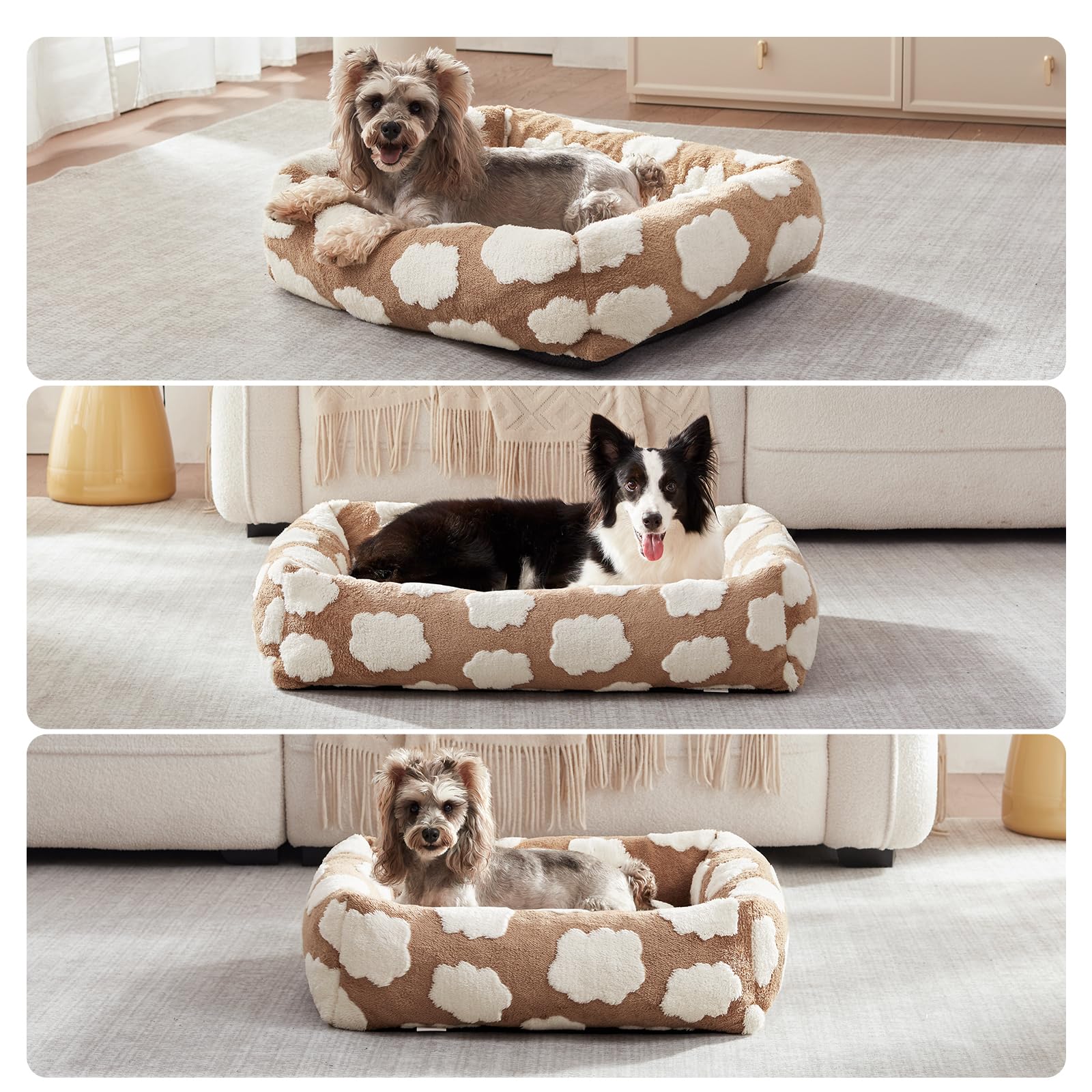 JOEJOY Medium Dog Bed Medium Size Dog, Rectangle Washable Orthopedic Pet Bed with Removable Zipper Cover, Cute Soft Calming Puppy Pet Bed with Jacquard Shaggy Plush & Non Skid Bottom