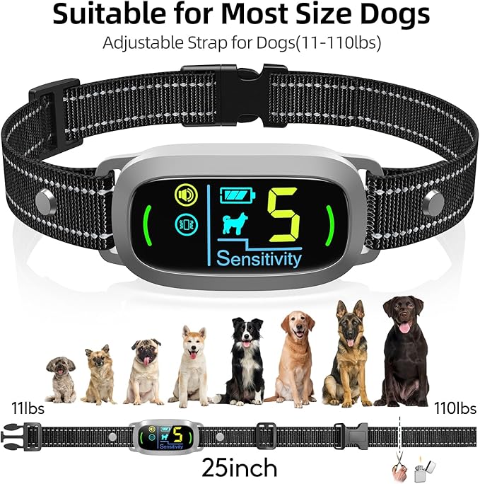 Dog Bark Collar, FAFAFROG Rechargeable Smart Collar, Anti Barking Training Collar with 5 Adjustable Sensitivity Beep Vibration Shock, Bark Collar for Large Medium Small Dogs(Grey)