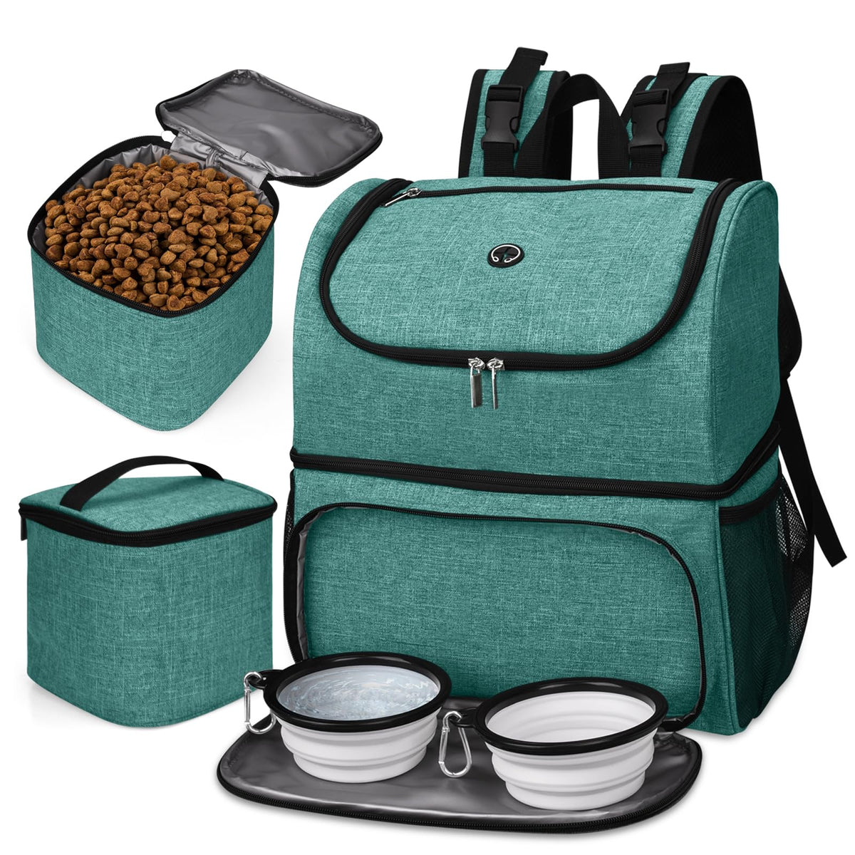 BAGLHER丨Dog Travel Bag, Airline Approved Pet Supplies Backpack, Dog Travel Backpack Accessories Set with 2 Silicone Collapsible Bowls and 2 Food Baskets. Purple