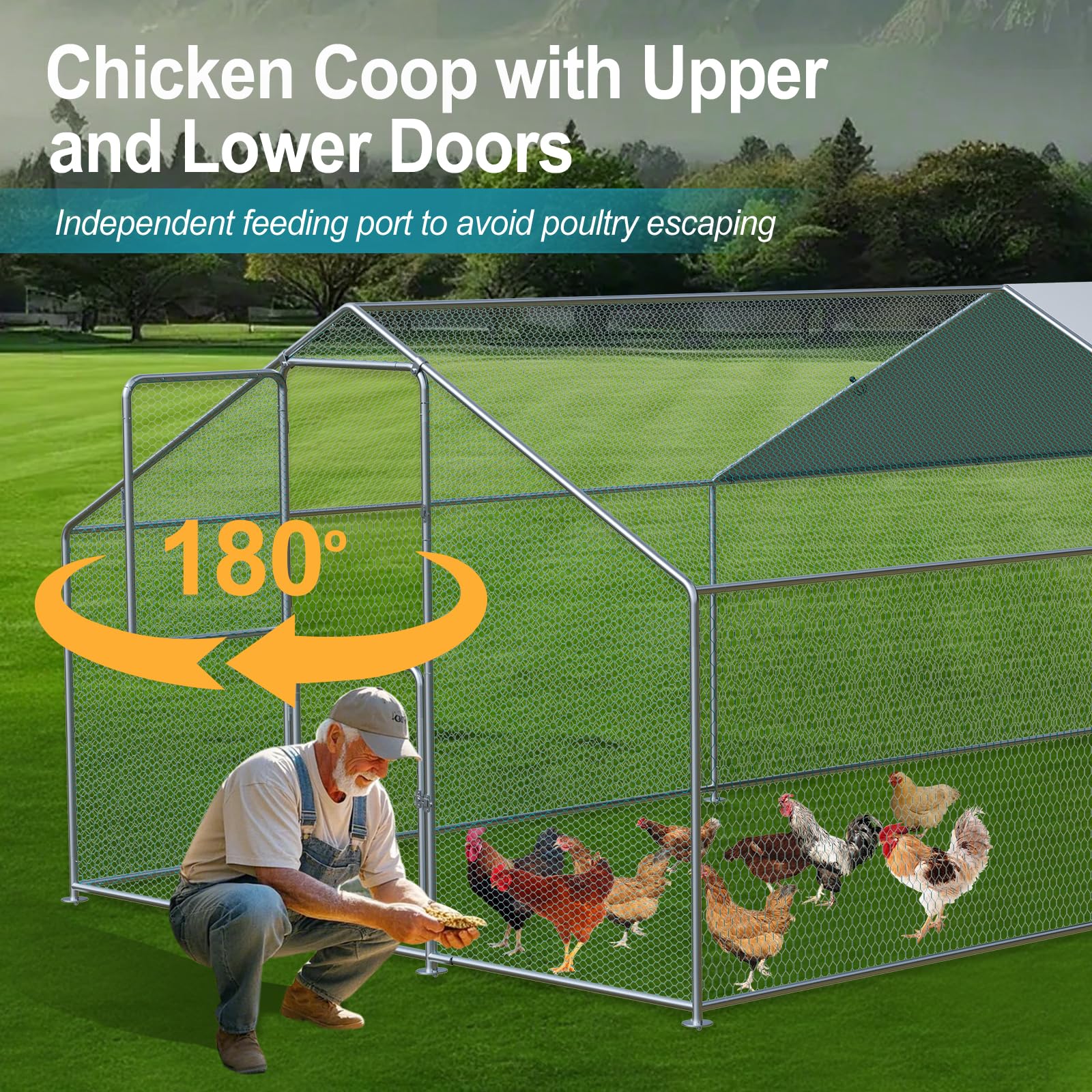 Airynee Large Chicken Coop, Chicken Coops for 30 Chickens, Chicken Runs for Yard with Water Poof & UV Resistance Cover, Spire Roof Chicken Coop Run with Double Lockable Doors for Outdoor Backyard