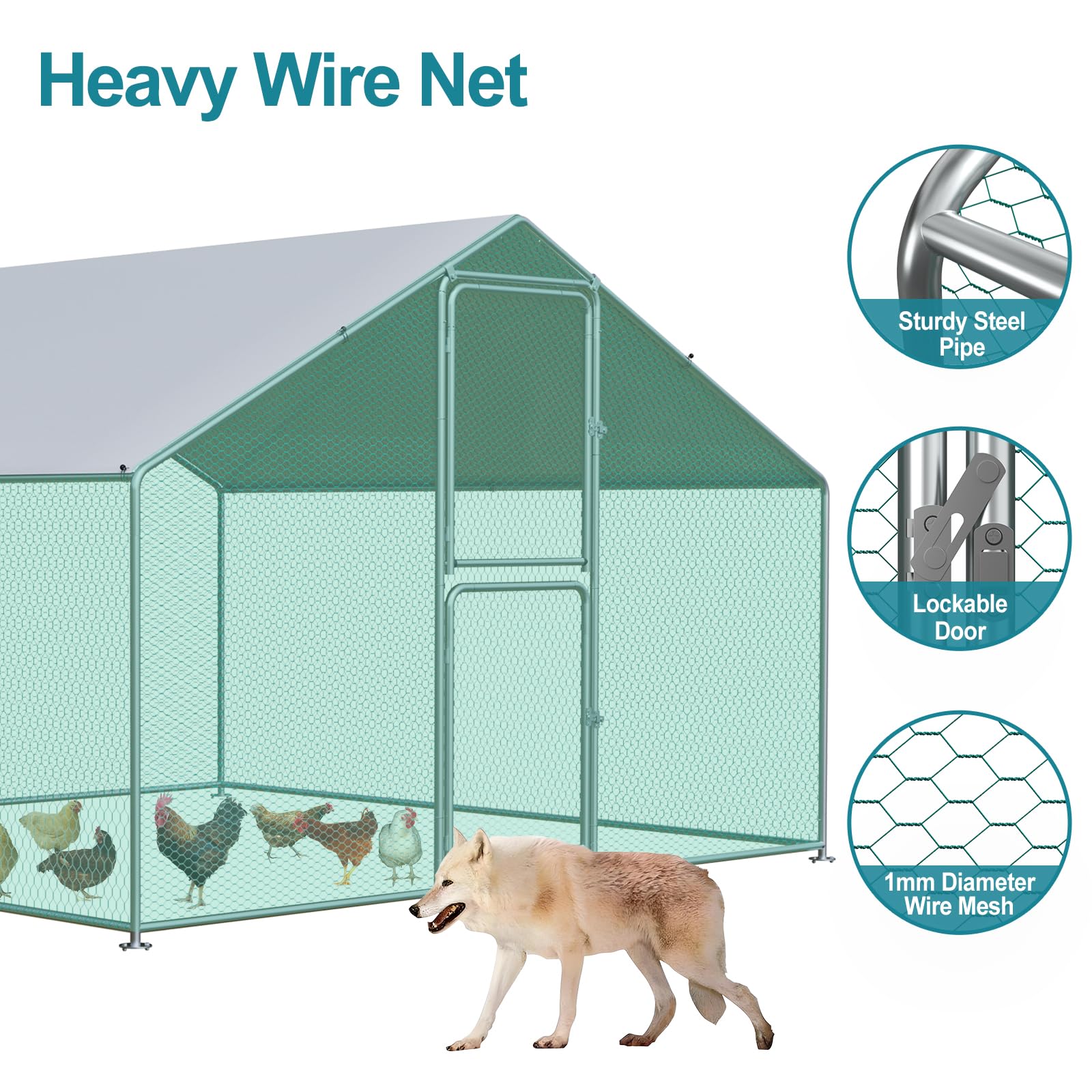 Airynee Large Chicken Coop, Chicken Coops for 30 Chickens, Chicken Runs for Yard with Water Poof & UV Resistance Cover, Spire Roof Chicken Coop Run with Double Lockable Doors for Outdoor Backyard