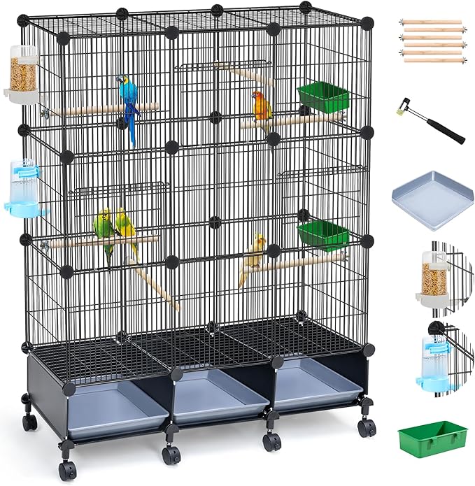VISCOO Upgraded Encrypted Metal 46-Inch Bird Cage for Parrot Parakeets