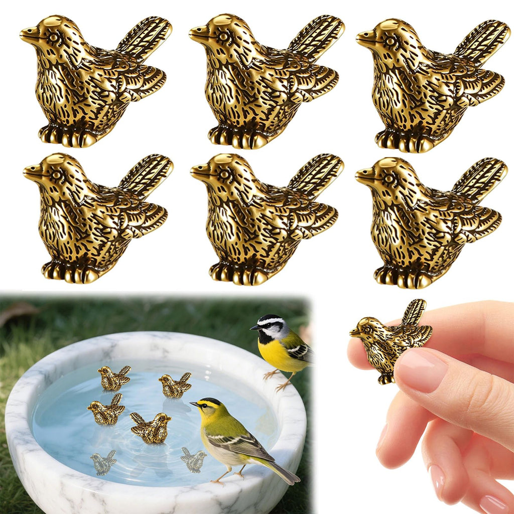 QHUAFoRen 6 Pcs Copper Bath Disks Ornaments Mini Bird Shape, Retro Copper Birdbath Purification Cleaner, Fit for Outdoor Birdbaths, Bowls
