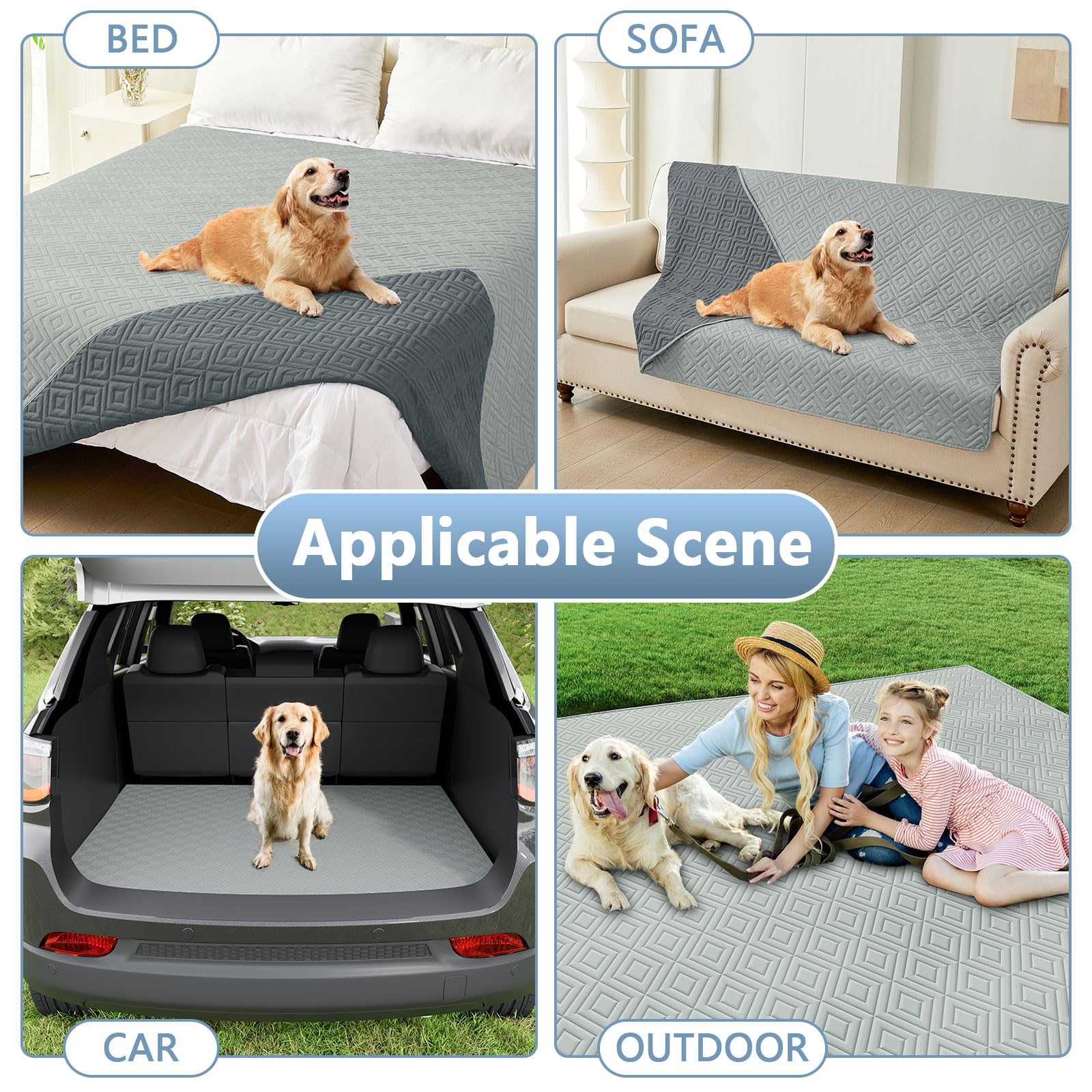 hyha Waterproof Reversible Dog Blanket, Pet Blanket for Sofa Couch