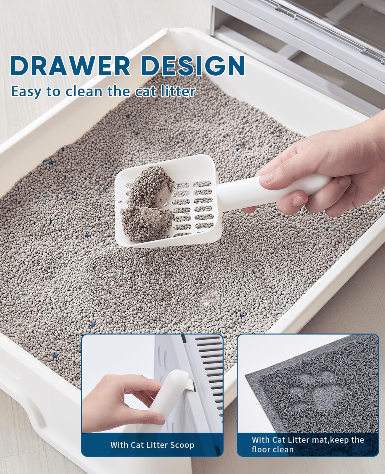 Medario Cat Litter Box with Litter Mat and Scoop (Grey)