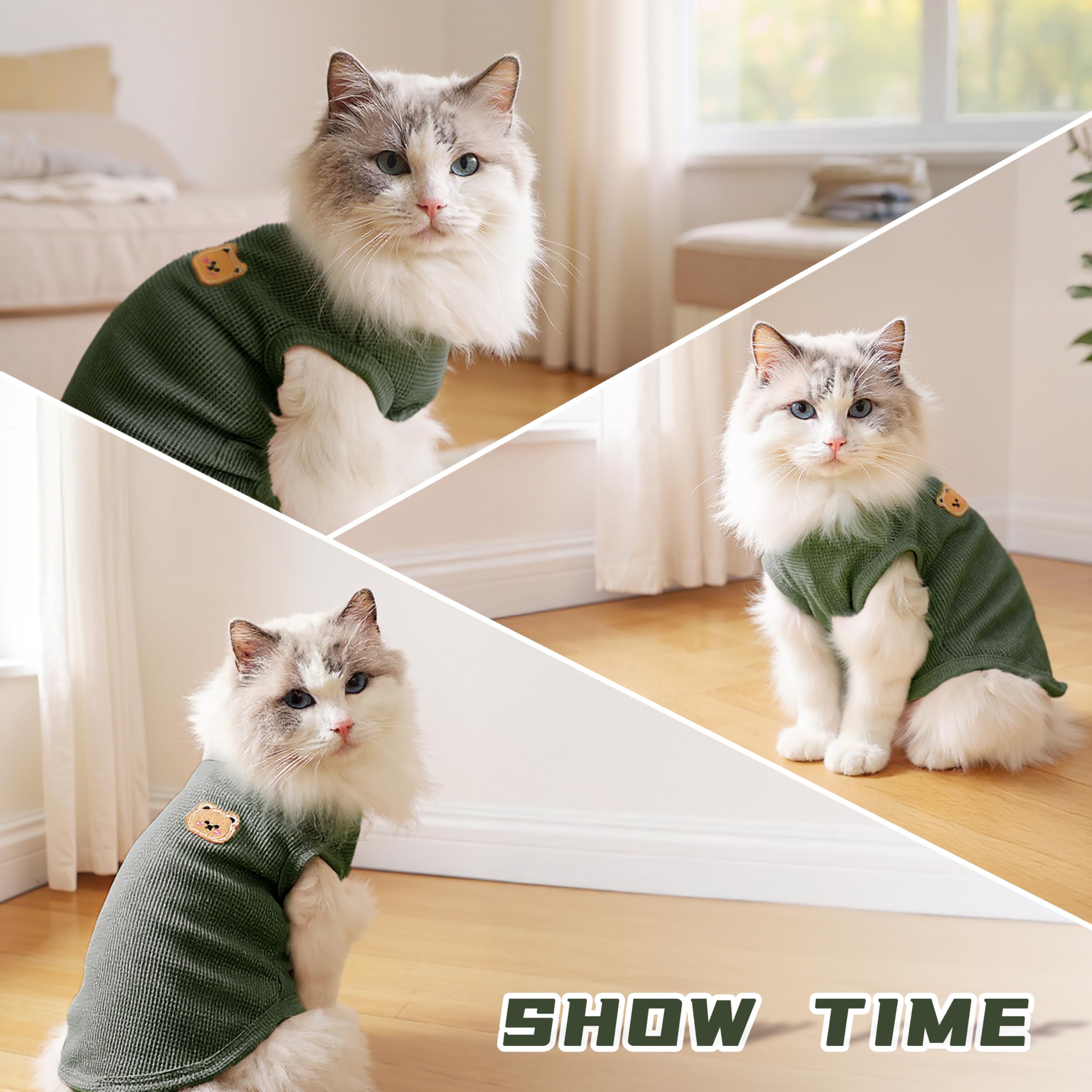 MAQILO Waffle Knit Cat & Dog T Shirt for Small Dogs, Stretchable Puppy Shirt for Sphynx Cats & Small Breeds, Pet Clothes | Breathable Summer/Winter Apparel for Newborn(3PCS Small)