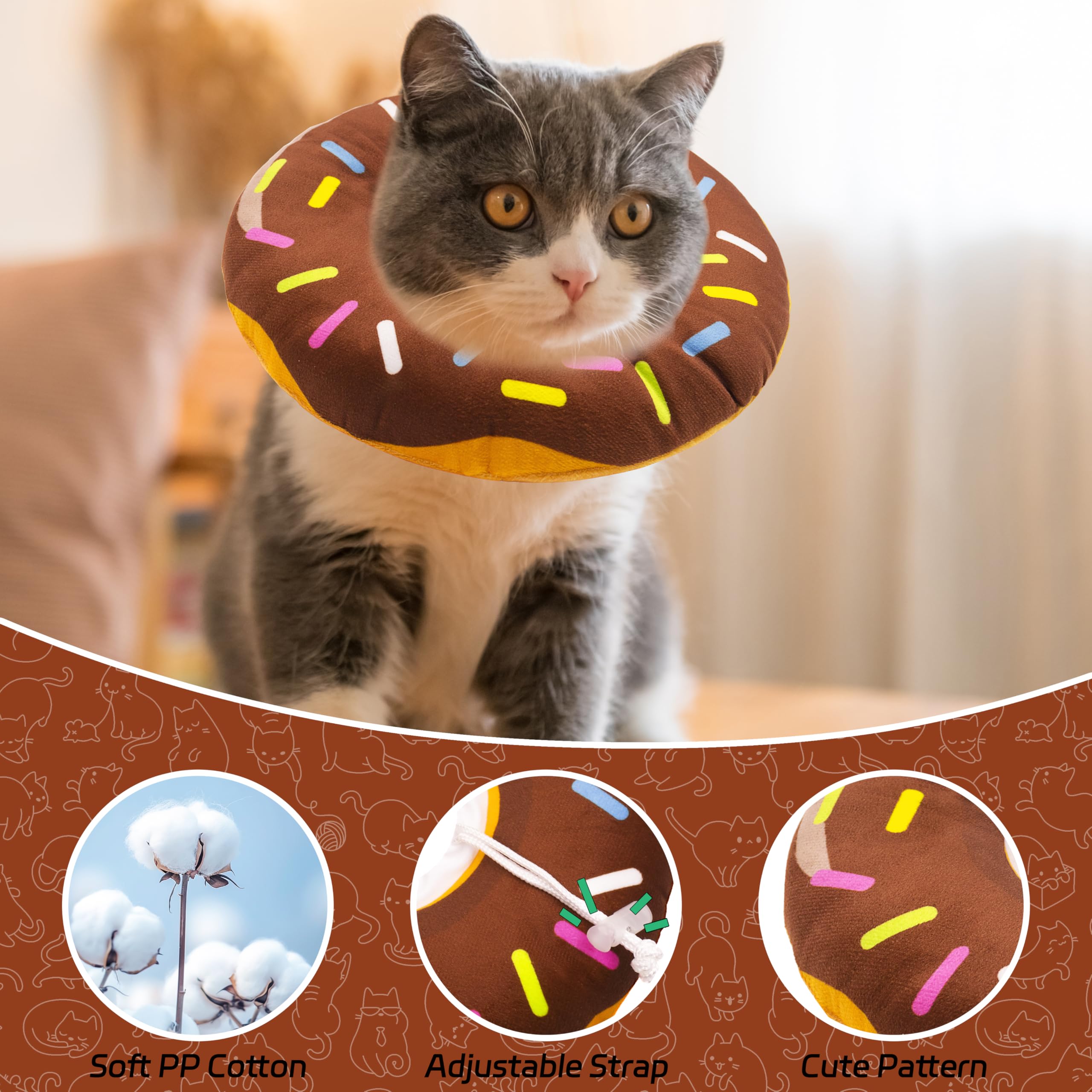 Seyezo Cat Cone Collar Soft, Adjustable Cat Recovery Collars, Donut Brown L