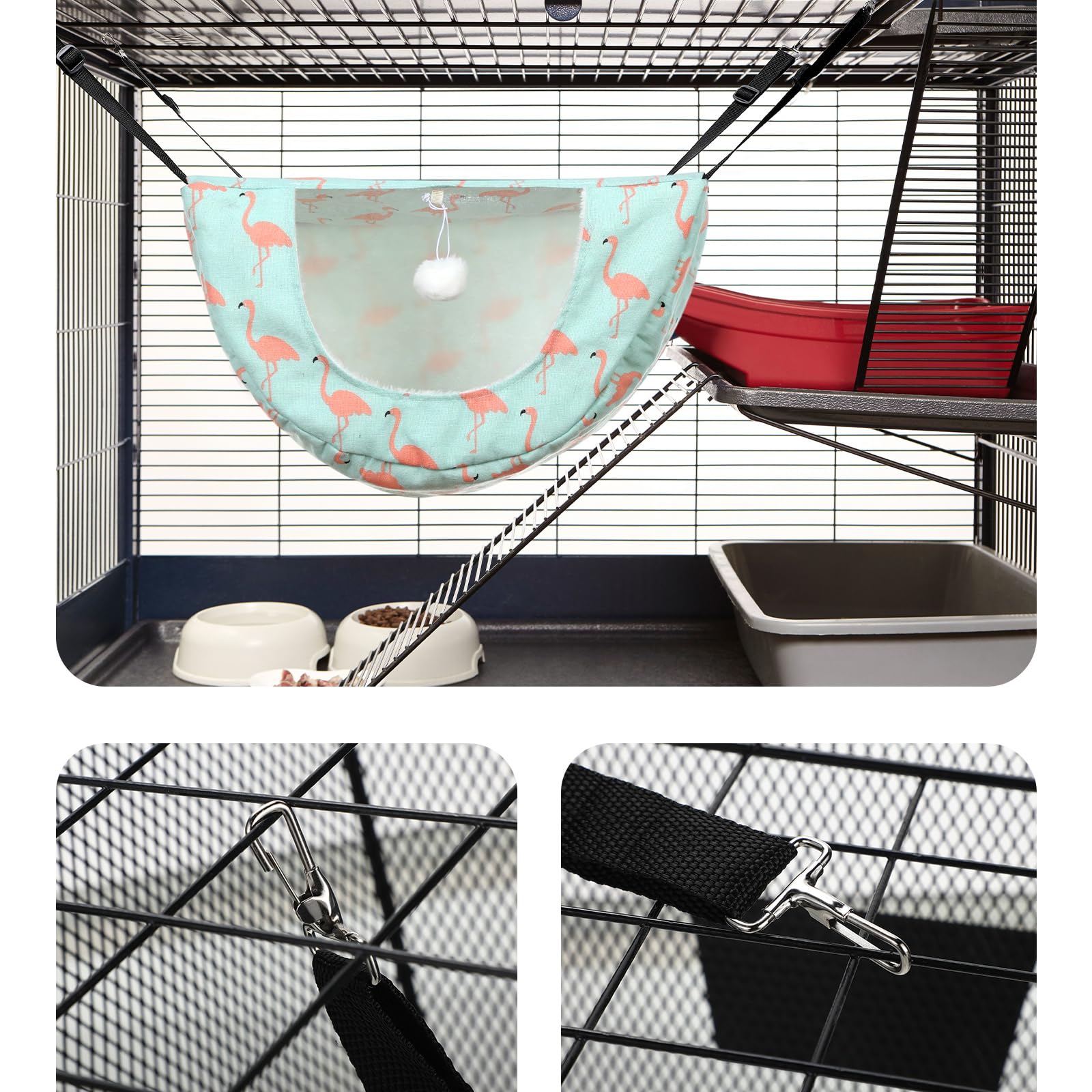 Unittype 2 Pieces Cat Cage Hammock Hanging Pet Bed Double Layer Soft Plush Hanging Pet Comfortable Hammock Bed for Indoor Kitten Ferret Hamster Rabbit or Small Animals, 2 Styles(Pineapple)