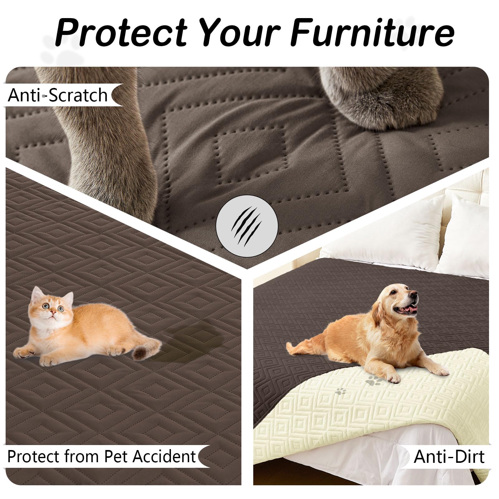 hyha Waterproof Reversible Dog Blanket, Pet Blanket for Sofa Couch