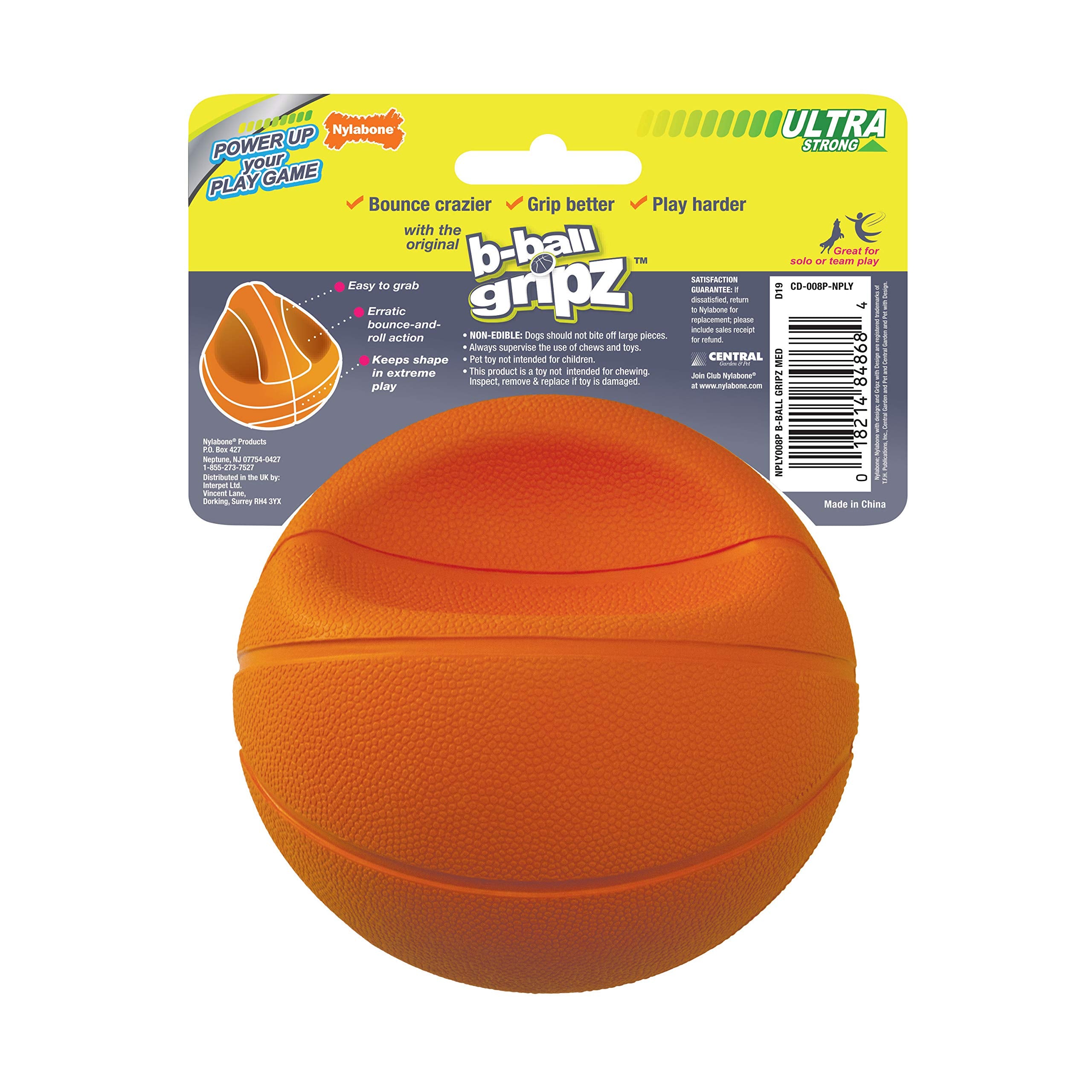 Nylabone Power Play Basketball Gripz Dog Play Toy, Medium