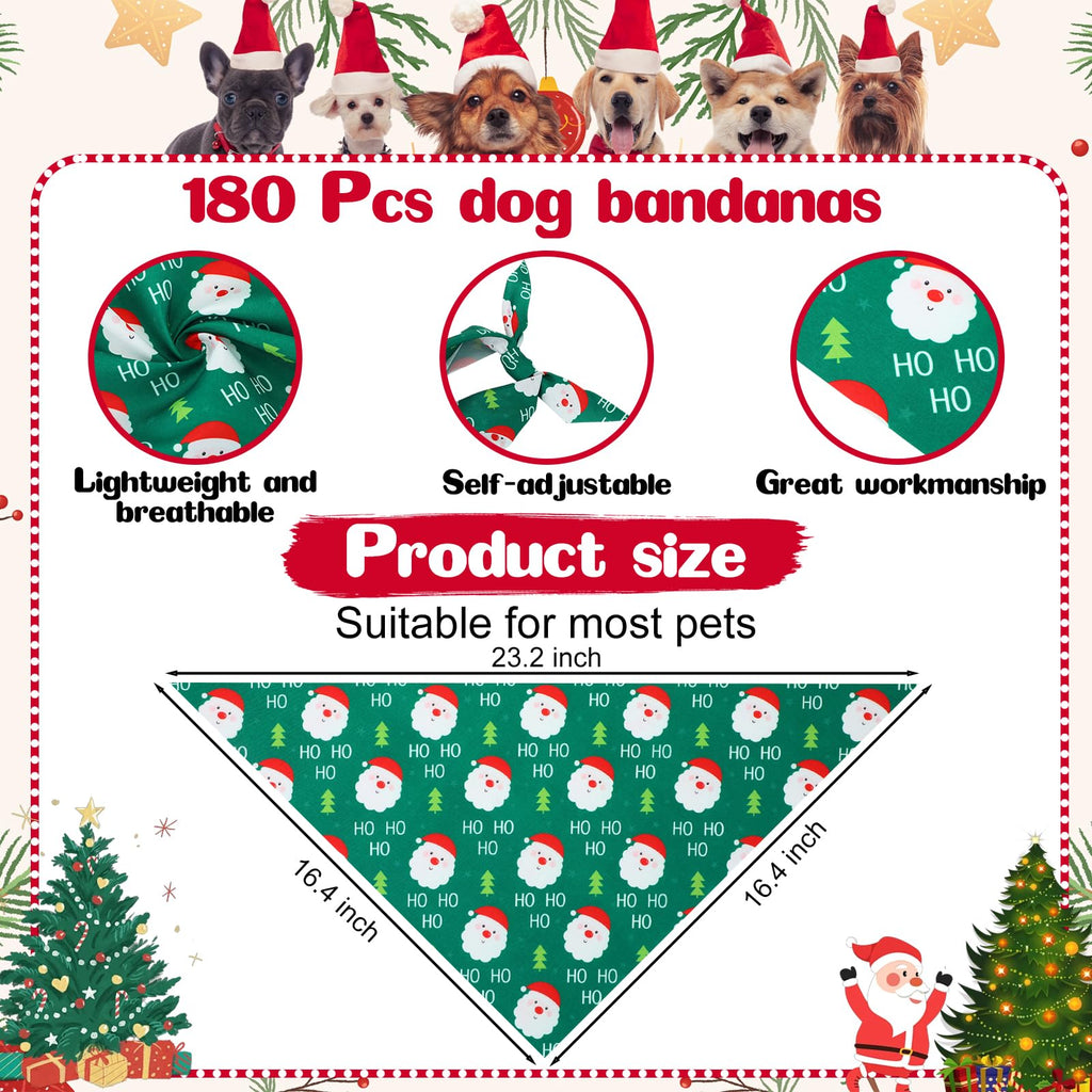 Aliceset 180 Pcs Christmas Dog Bandanas Bulk Christmas Bandanas for Dogs Adjustable Washable Pet Triangle Scarf Cute Kerchief Scarves for Pet Xmas Party Costume Accessories Decorations