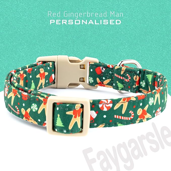 Faygarsle Christmas Dog Collar, Green Gingerbread Pattern, Holiday Pet Accessory, for Small Medium Large Dogs, M