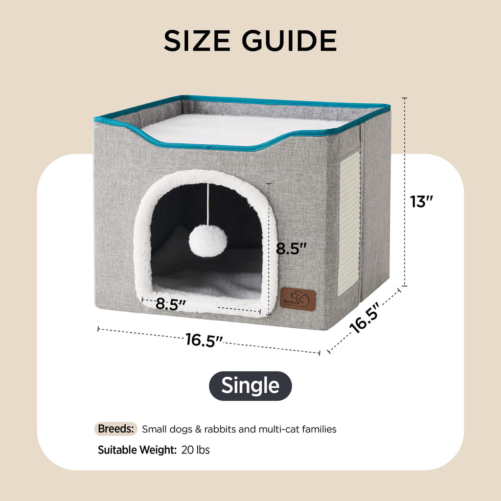 Bedsure Cat House Bed for Indoor Cats with Fluffy Ball and Scratch Pad,Grey