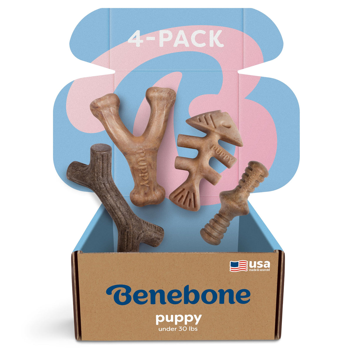 Benebone Puppy 2-Pack Dental Chew/Wishbone Dog Chew Toys, Real Bacon, Small
