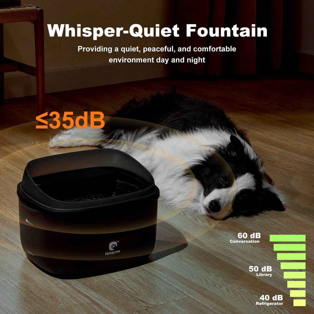 HOLAPAW Dog Water Fountain for Large Dogs, 2.1Gal/8L Dog Water Bowl Dispenser, No Spill Automatic Pet Water Fountain for Dogs Cats Multiple Pets with Ultra Quiet Pump, 3 Filter Replacement, Black