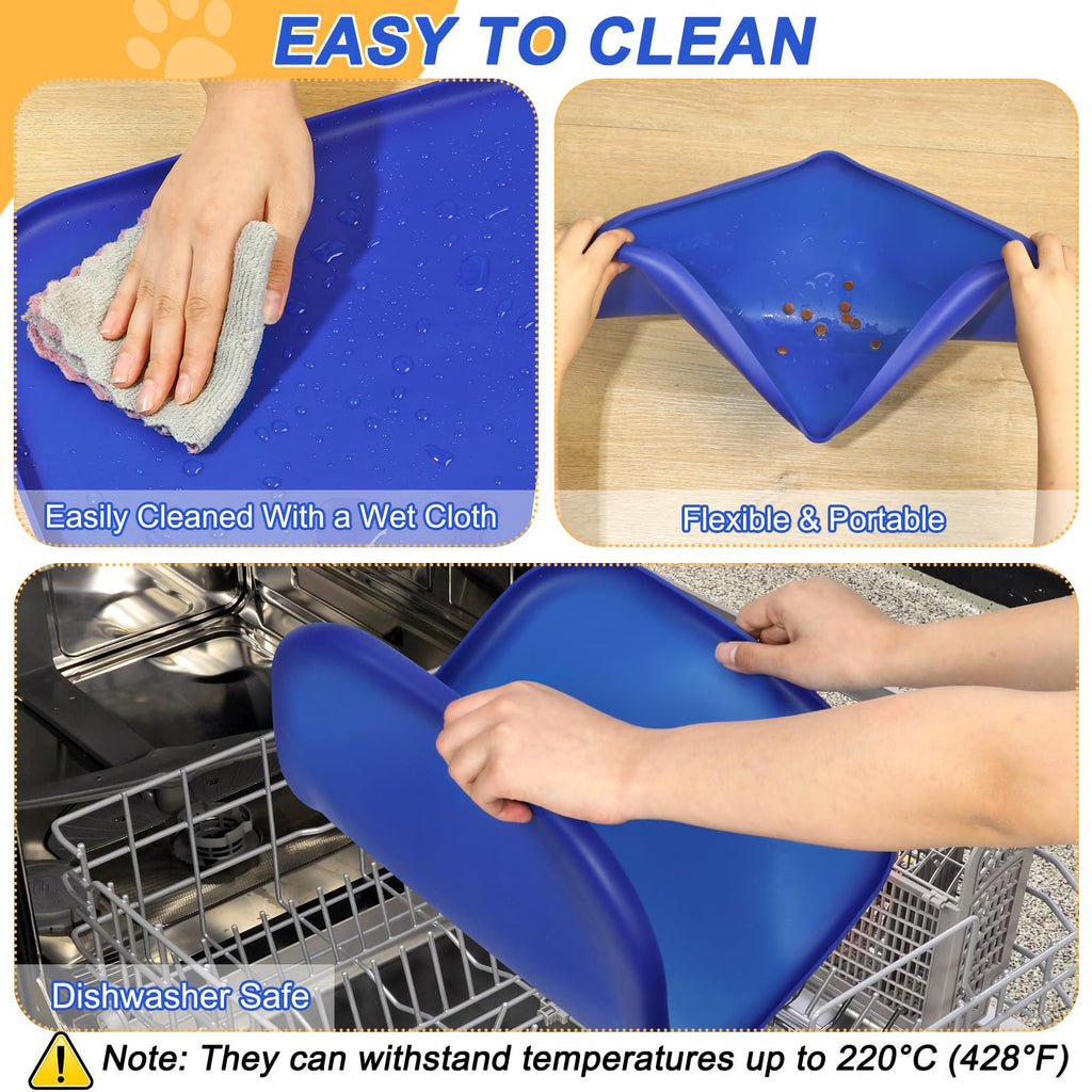 SMILOOL Waterproof Silicone Pet Food Mat with Raised Edge for Dog & Cat