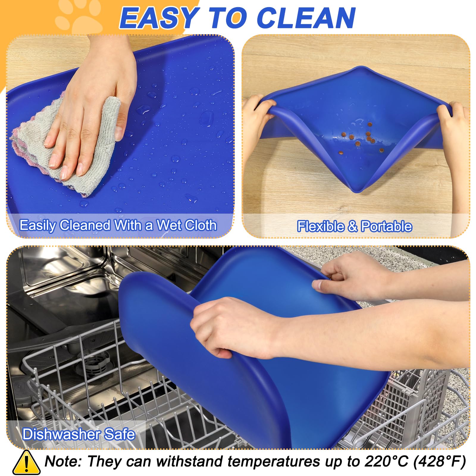 SMILOOL Waterproof Silicone Pet Food Mat with Raised Edge for Dog & Cat