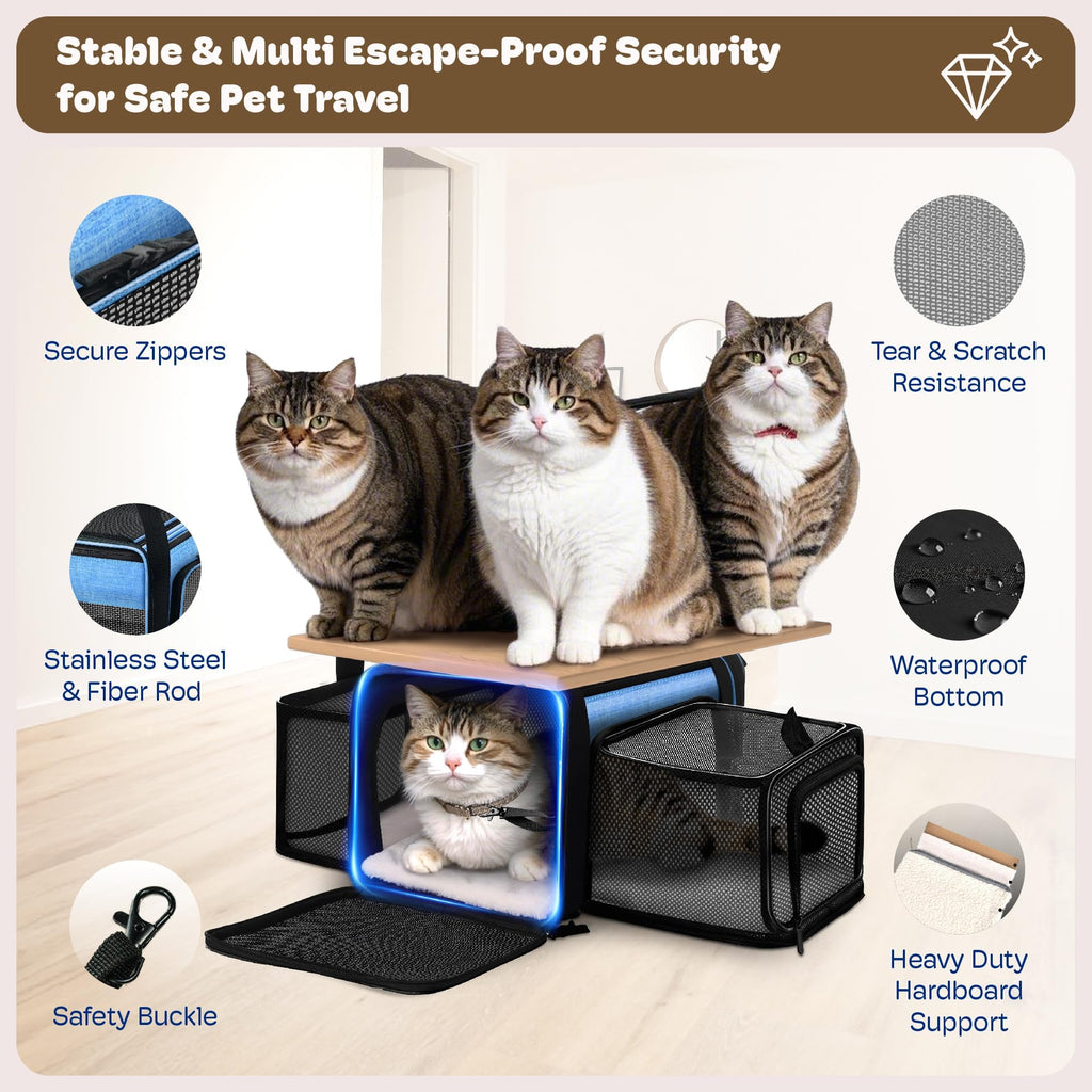 Top and 2 Sides Expandable Cat Carrier 18x11x11 TSA Airline Approved
