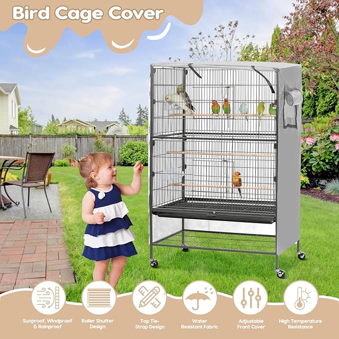 Bird Cage Cover, Large Birds Cage Covers for Night, Birds Cover for Cage with Adjustable Front Curtain, Blackout & Breathable Birdcage Covers for Parrot, Small Animals(Not Include Bird Cage)