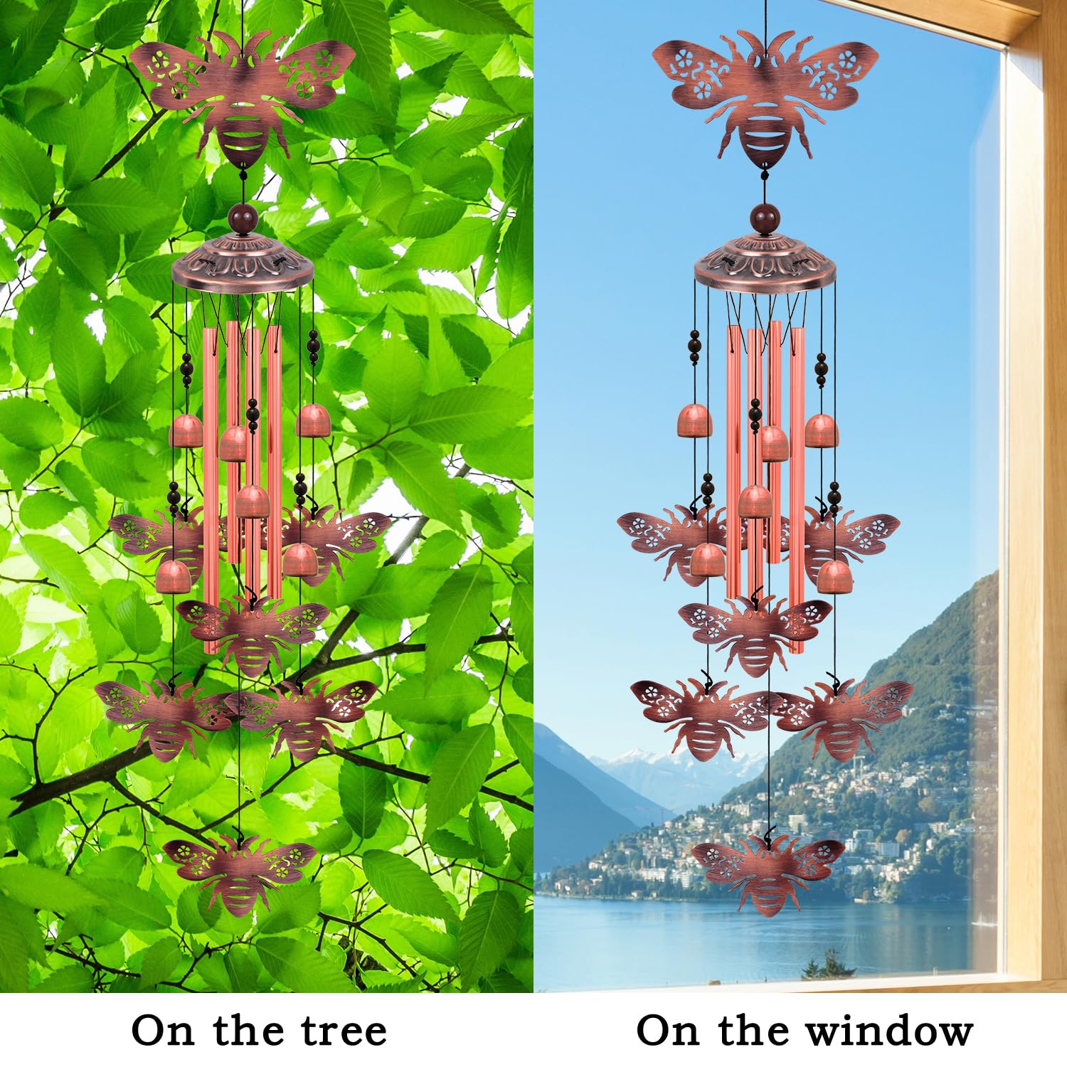 Outdoor Bees Wind Chimes, Gifts for Mom & Grandma & Family, Music Wind Catcher, Mobile Bee Ornaments, Memorial Windchime, Blessing Wind Bells for Indoor,Home,Balcony,Lawn,Tree,Yard, Garden Decoration