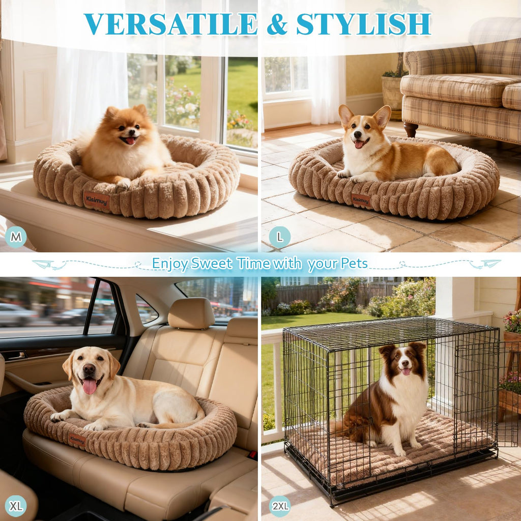 KISIMUY Orthopedic Dog Bed, Washable Soft Furry Pet Bed & Anti-Slip Bottom