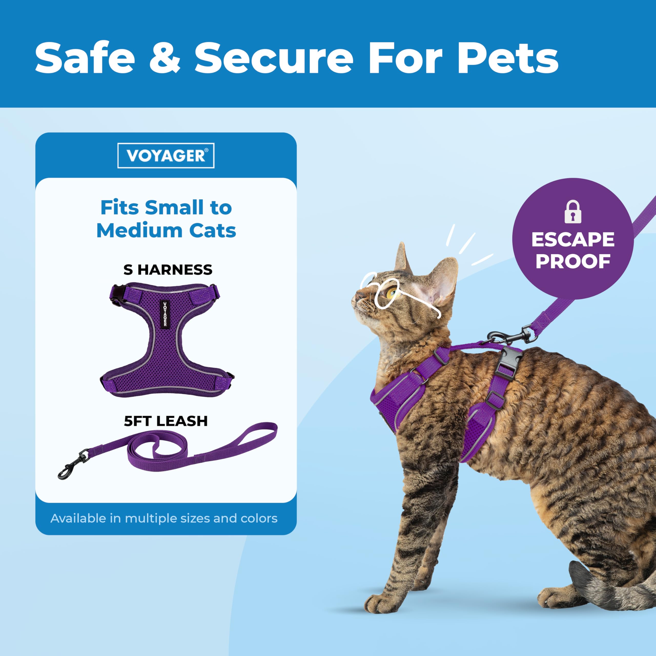 Voyager Escape-Proof Step-in Lock Cat Harness & 5ft Neoprene-Handle Leash Set All-Weather Mesh with Reflective Stitching for Small to Large Cats by Best Pet Supplies, Purple (327), M