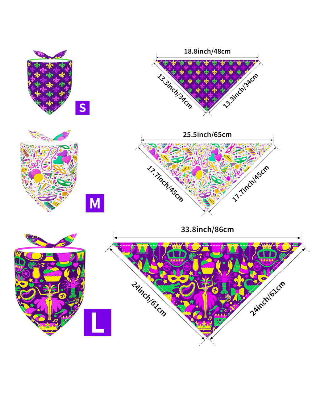 PET SHOW 50 Pack Mardi Gras Dog Bandanas Bulk for Large Dogs