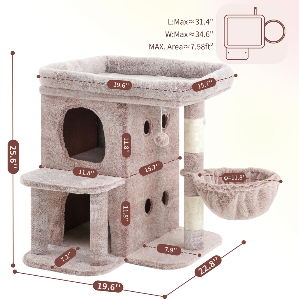 Heybly 25.6" Cat Tree for Large Cats with Big Perch & Dual Condos HCT204SMU