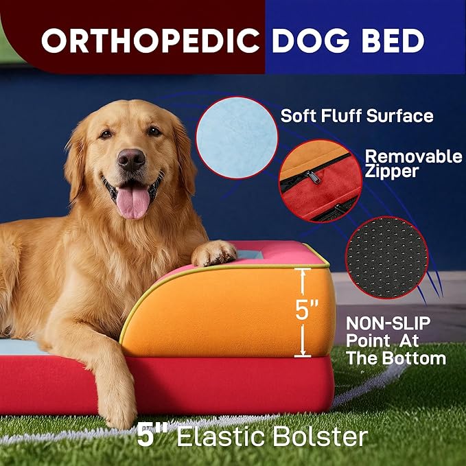 Comfort Expression Orthopedic Dog Bed for Large Dogs 36x27 Inch, Waterproof Egg Crate Foam Large Pet Bed with Removable Bolsters, Dog Couch with Washable Cover & Non-Slip Bottom, Miami