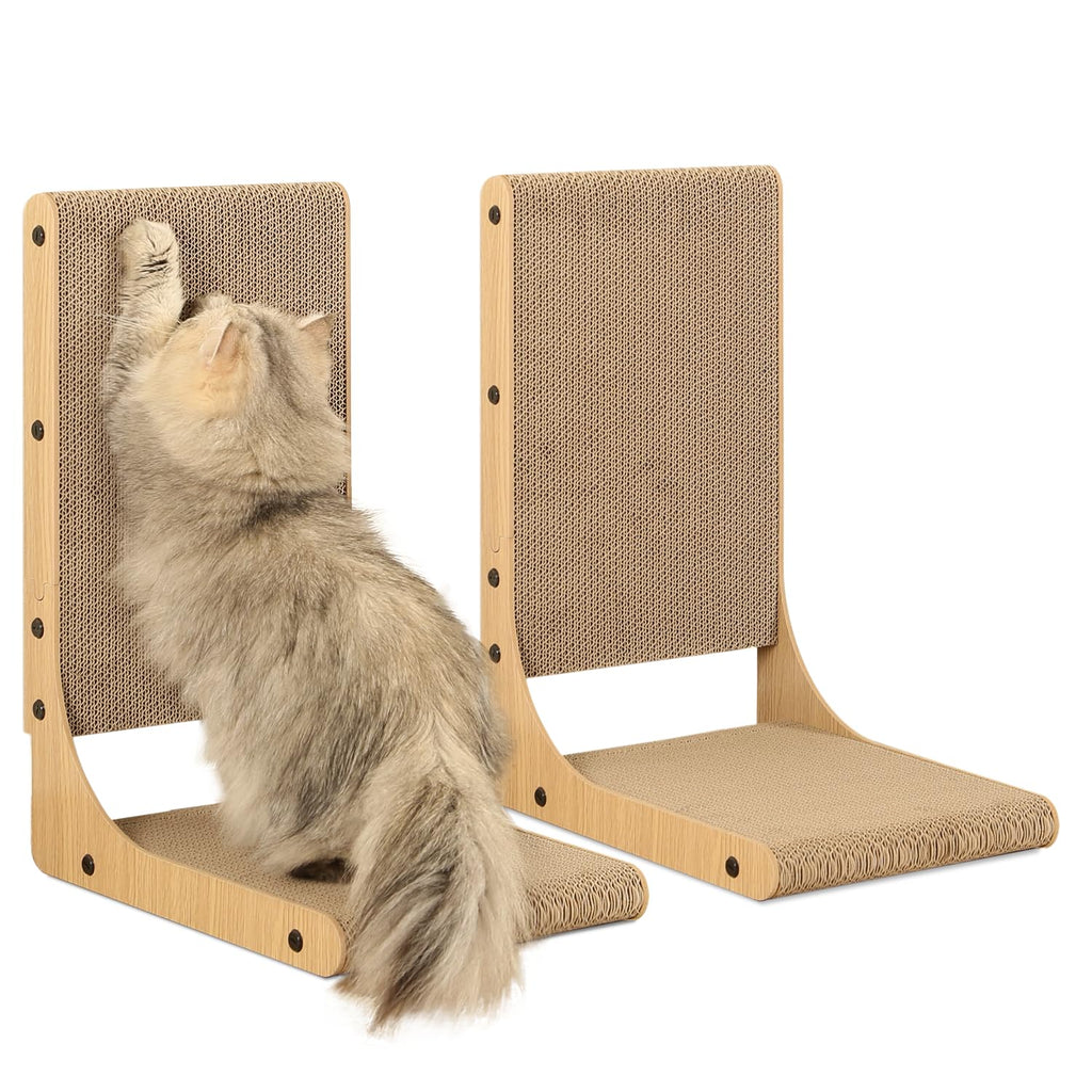Zakkart 2-Pack Cat Scratching Board, 19.7'' Tall Cardboard L Shape Vertical Cat Scratchers for Indoor Cats, Cat Scratching Post for Wall and Couch, Medium