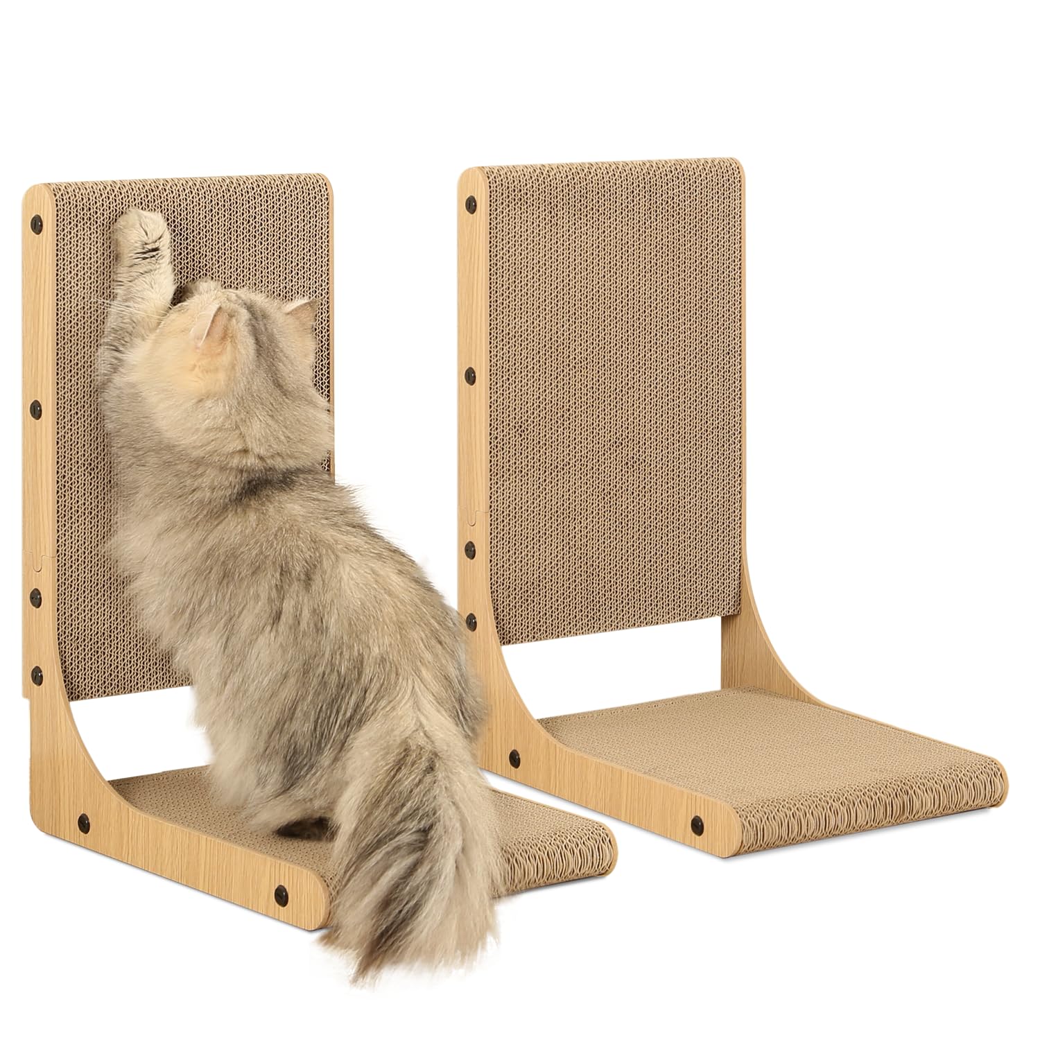 Zakkart 2-Pack Cat Scratching Board, 19.7'' Tall Cardboard L Shape Vertical Cat Scratchers for Indoor Cats, Cat Scratching Post for Wall and Couch, Medium