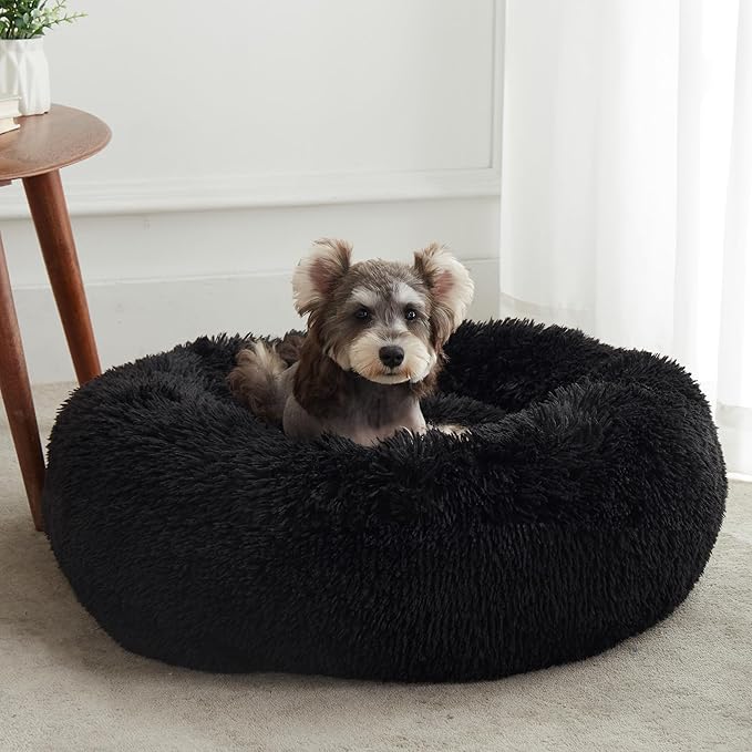 Western Home Calming Donut Small Medium Pet Dog Bed Washable,27" Black
