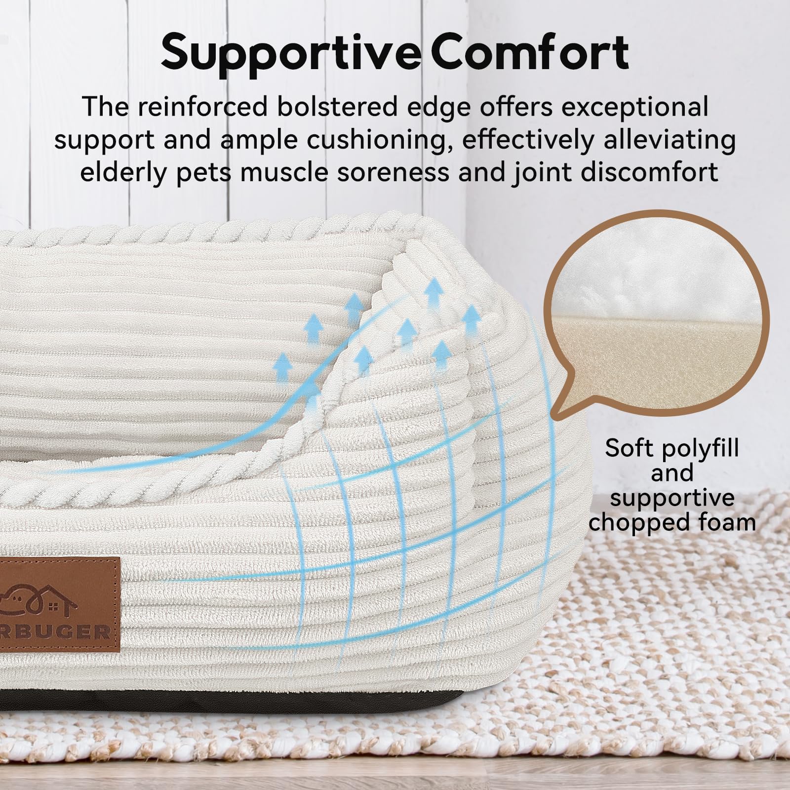 Zerbuger Orthopedic Dog Bed for Medium Dogs,Dog Sofa Beds Supportive Foam Pet Couch Bed with Removable Washable Mat and Nonskid Bottom (Medium, Cream)