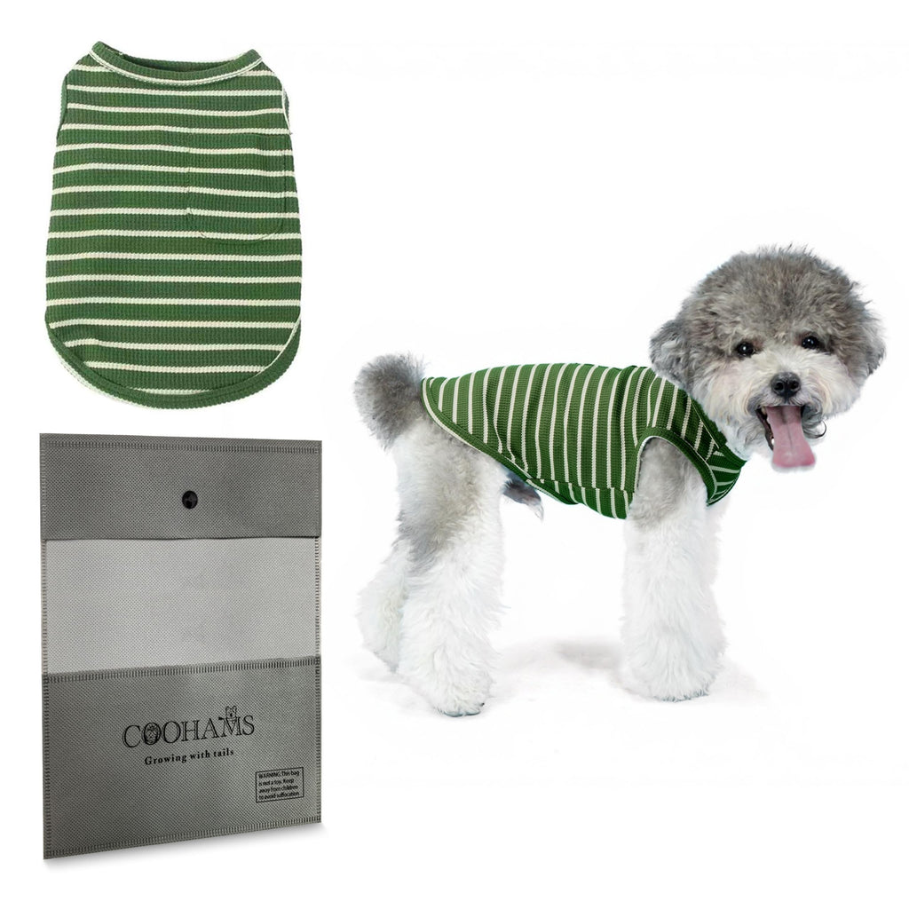 COOHAMS Dog Clothes, Stripe Dogs Shirts for Small & Medium Breeds, Pet Tank Top, Breathable Waffle Fabric Puppy Outfit, Shirt for Chihuahua, Yorkie, Dachshund, Corgi (Green, Small)