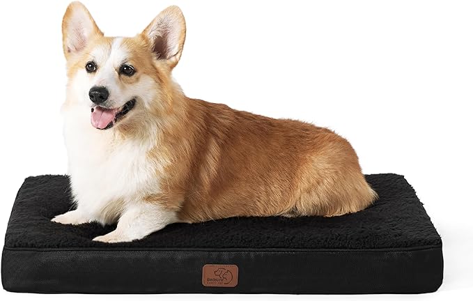 Bedsure Washable Dog Crate Bed for Large Size with Comfy Sherpa,35x22 Black