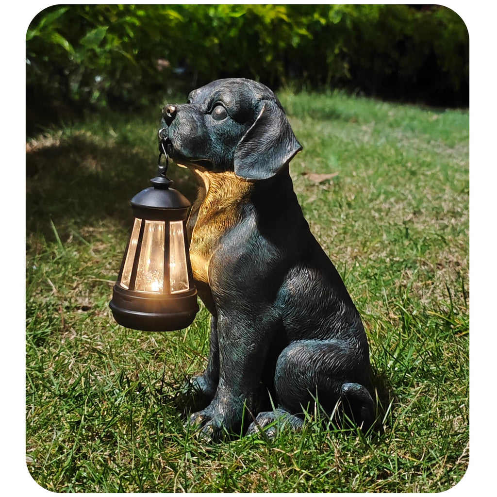 Solar Resin Dog Statue - Garden Art Figurine Dog for Yard Patio Lawn Balcony Decor, Home Houses Holiday Lighting, Outdoor Decoration, Unique Birthdays Ideal Gifts for Mom Grandma Women Wife Sister