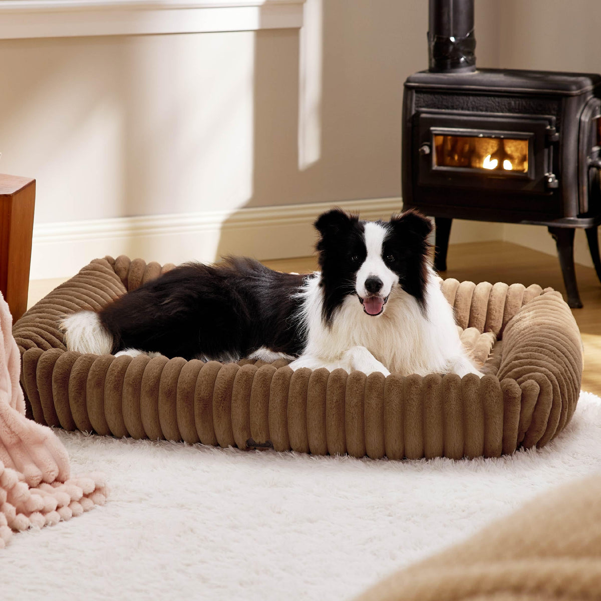 Bedsure ComfyFleece® Cute Dog Beds Large Sized Dog Washable，36in Cream