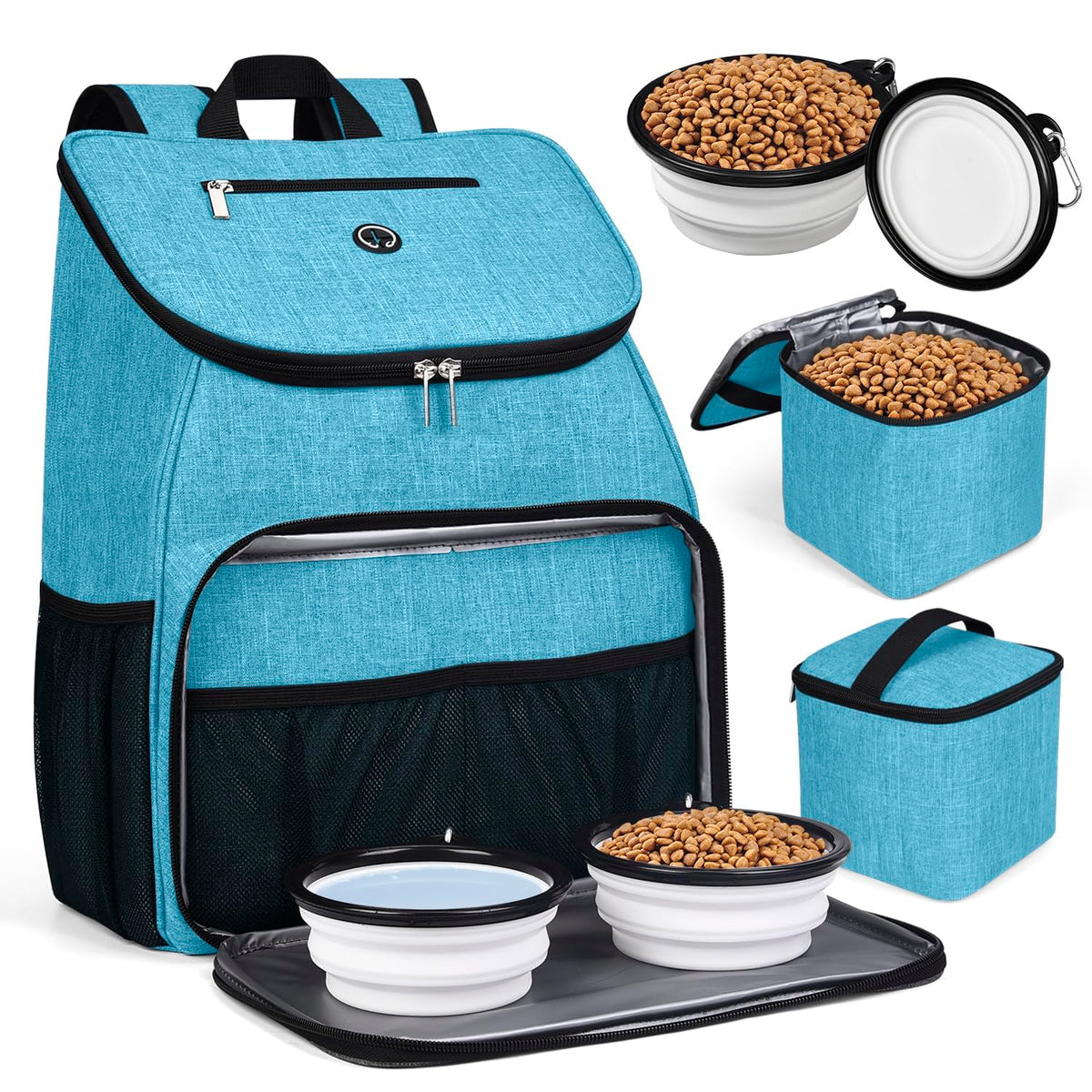 BAGLHER丨Dog Travel Bag, Airline Approved Pet Supplies Backpack, Dog Travel Backpack Accessories Set with 2 Silicone Collapsible Bowls and 2 Food Baskets. Purple