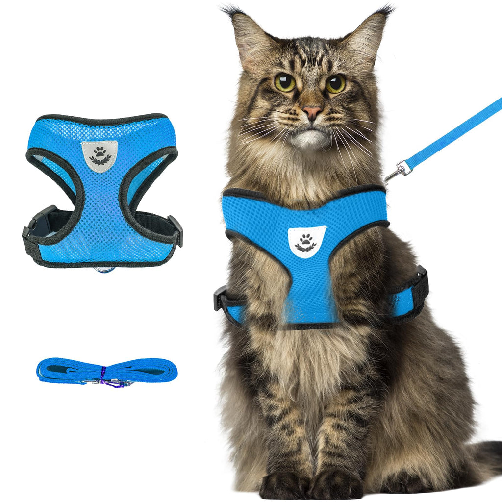 shudyear Summer cat Chest Harness and Leash, Anti-Escape Adjustable Soft mesh cat Leash and Chest Harness Set for All Types of Cats cat Vests(Size XL, Sky Blue)