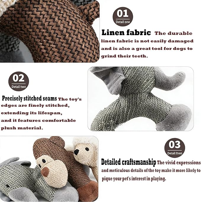 Linen Safari Companions, Squeaky Dog Chew Animals, with Durable Linen Material, Durable and Resistant to Chewing, for Relieve Dog's Boredom (Monkey)