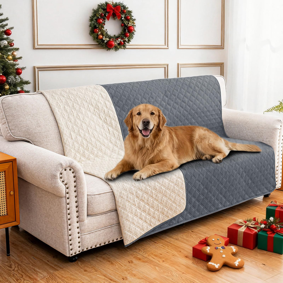 CYCMACO Waterproof Couch Covers for Pets, Waterproof Dog Bed Cover, Anti-Slip Soft Dog Blankets, Couch Cover for Dogs Washable, Pet Blanket for Puppy Large Dogs Cat (68x82 Inch, Beige)