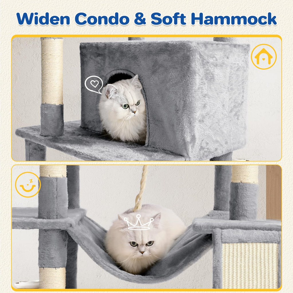 ABCPET 63" Multi-Level Cat Tree Tower for Indoor Cats, Light Grey