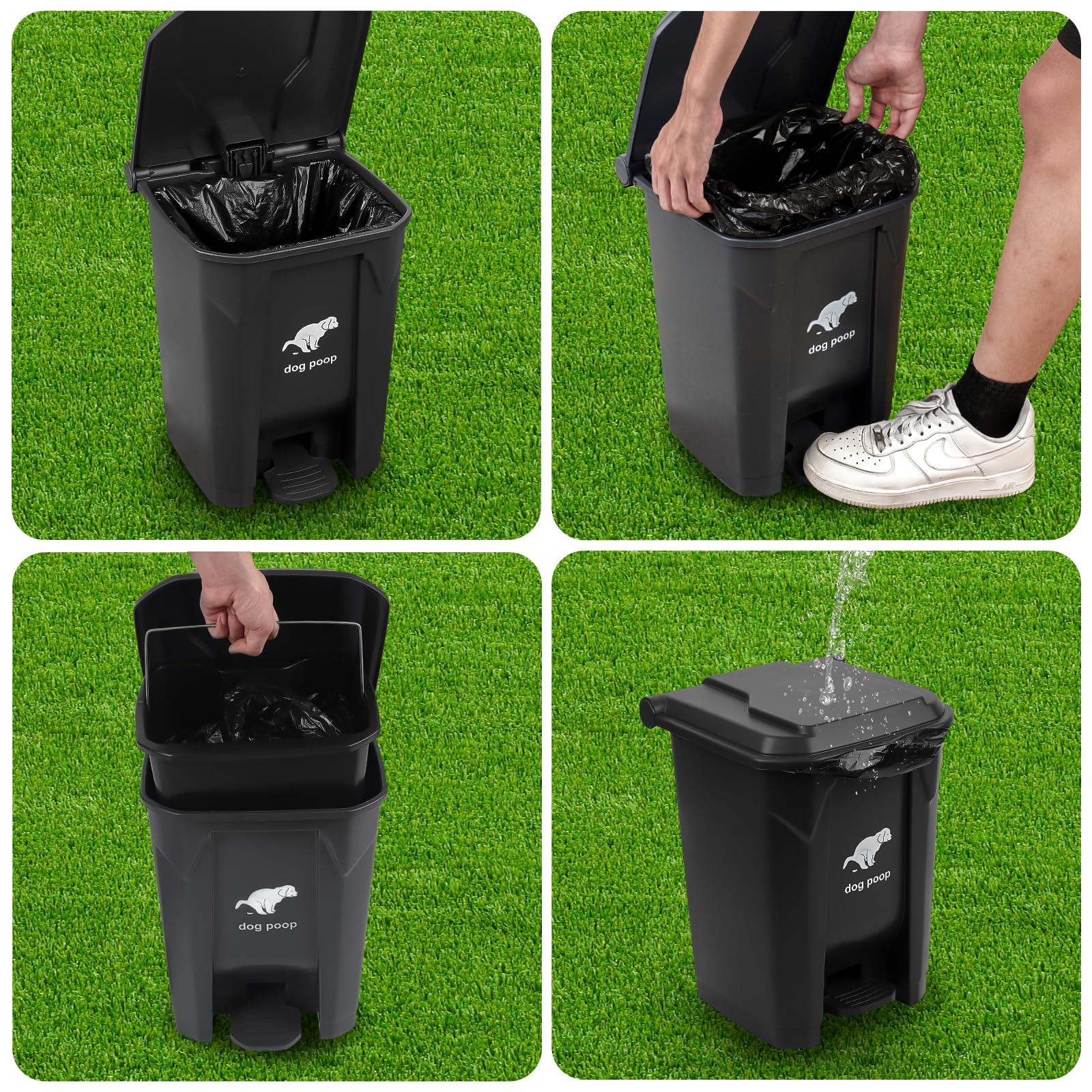 Dog Poop Trash Can Outside - 20L/5Gal Large Outdoor Trash Can with Lid