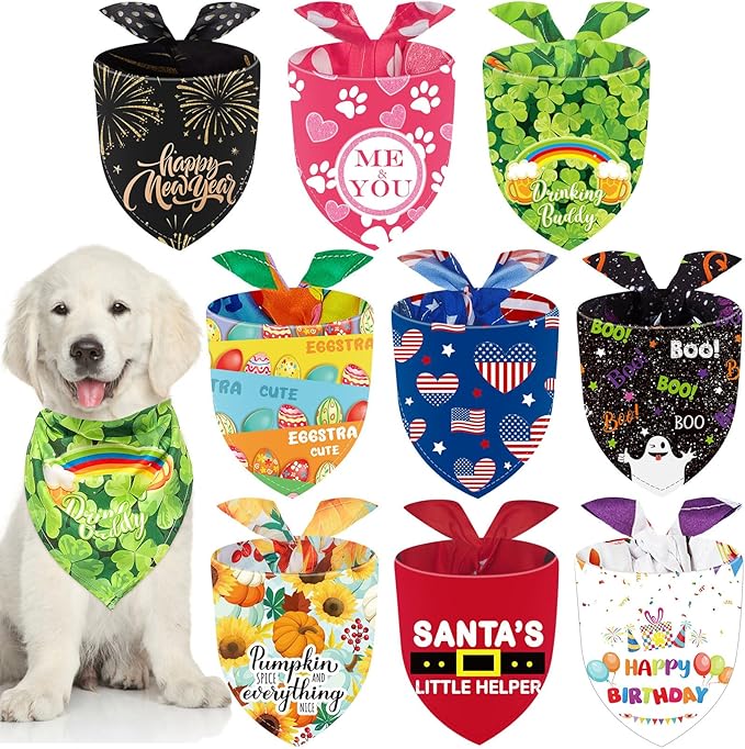 Weewooday 9 Pcs Holiday Dog Bandanas Adjustable Washable Pet Scarves