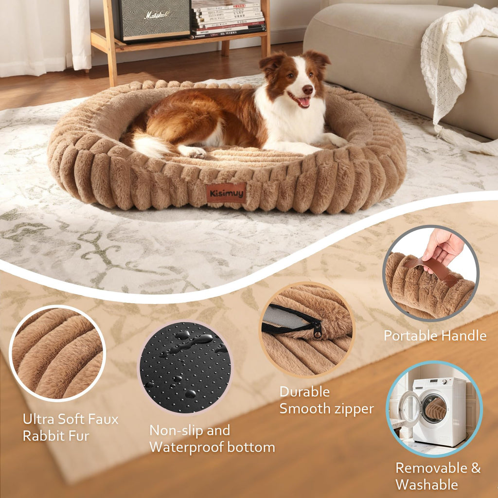 KISIMUY Orthopedic Dog Bed, Washable Soft Furry Pet Bed & Anti-Slip Bottom