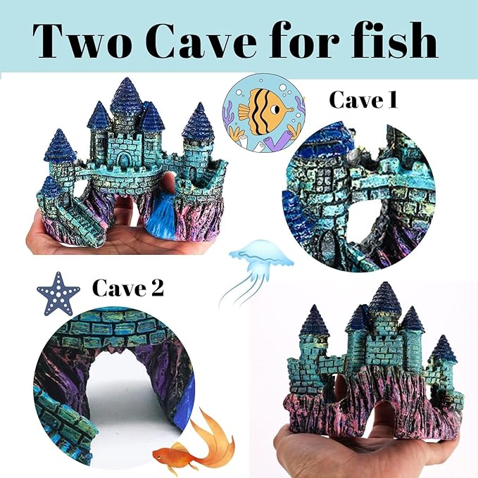 HoneTeek Fish Tank Decorations Vintage Castle Aquarium Decorations Resin Cave Hideouts Large for for Betta Fish Freshwater and Saltwater Fishtanks, Fish Tank Accessories
